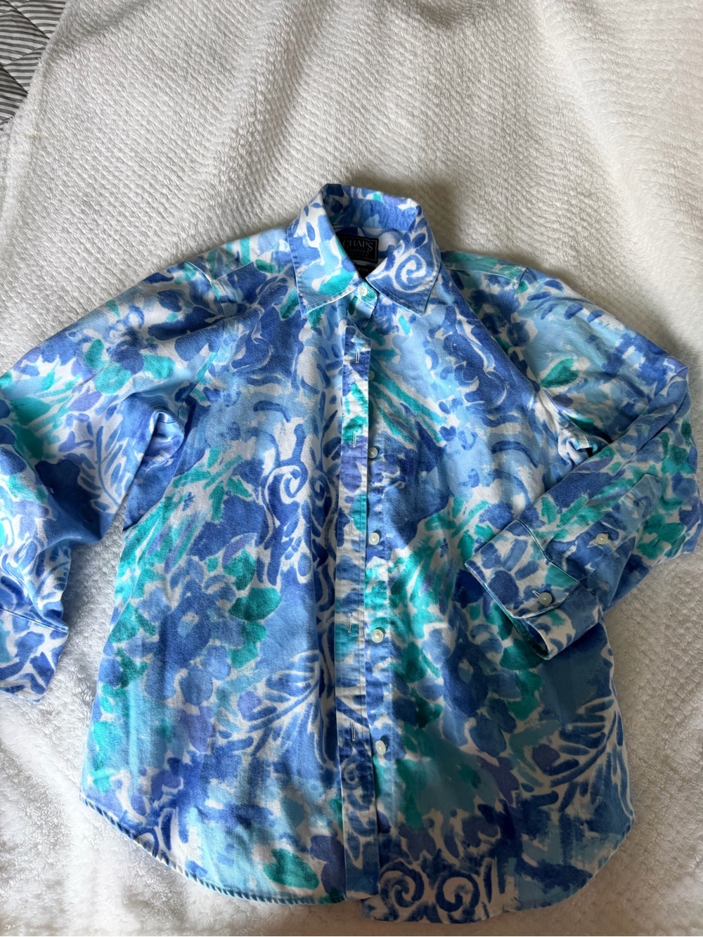 Chaps Blue and Teal Floral Button-Down Shirt